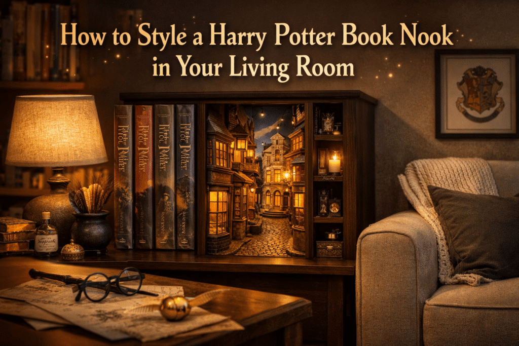 How to Style a Harry Potter Book Nook in Your Living Room