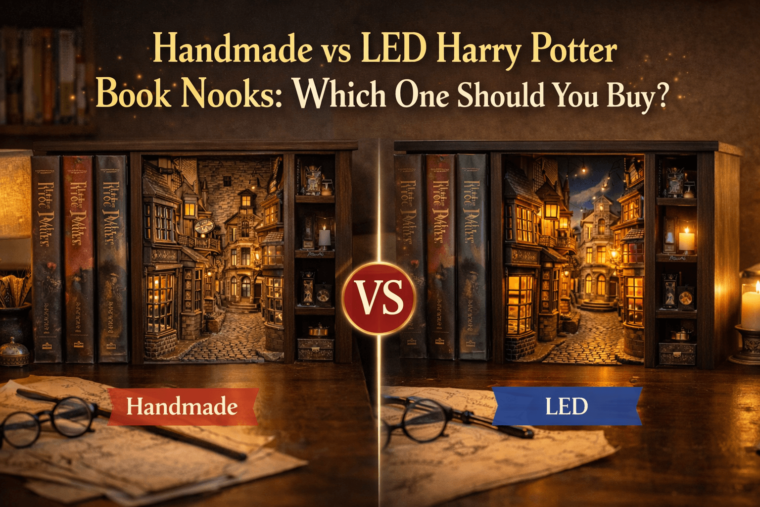 Handmade vs LED Harry Potter Book Nooks